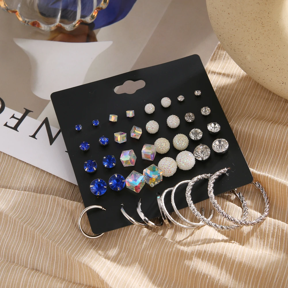 

EN New Korean Design Big Round Alloy Set Women Hoop Earrings Crystal Pearl Earrings Set for Girls Popular Party Jewelry Brincos