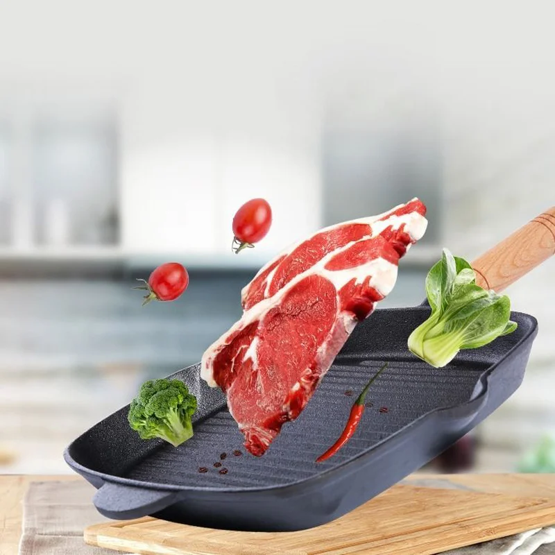 Чугунная сковорода для стейка полосатая сковорода для стейка жареная Sirloin специальный горшок плоская сковорода Ollas De Cocina кухонная посуда литая