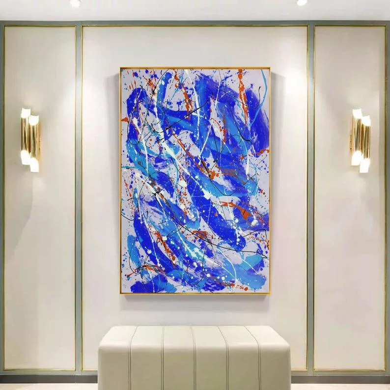 Wall Art Большая настенная живопись холст Современная Абстрактная синий