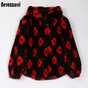 Nerazzurri Разноцветная женская куртка из искусственного меха с длинным рукавом с капюшоном Жакеты из искусственной норки для женщин 2021 Зимняя теплая красочная шуба из искусственного меха. эко шуба женская полушубок