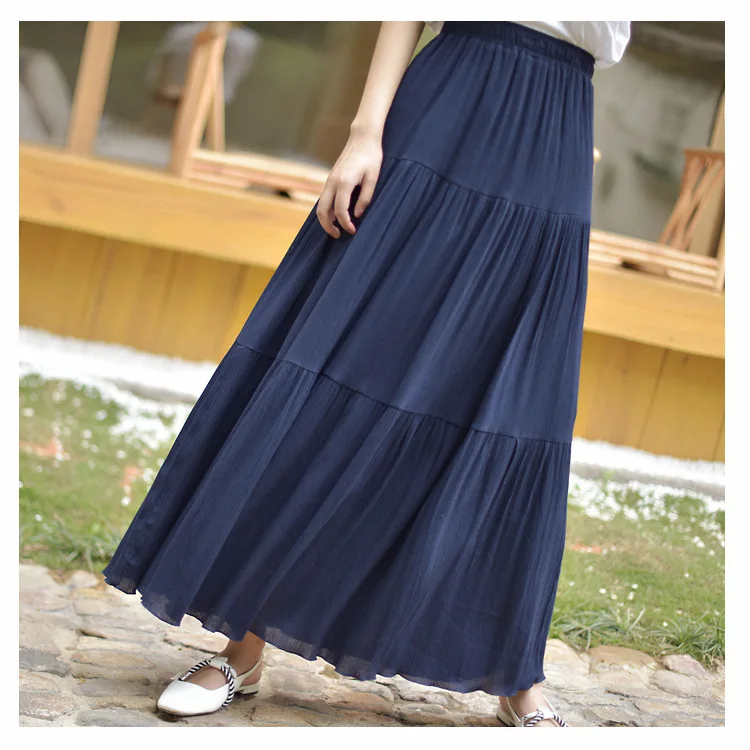

2021 Summer New Women White Long Skirt High Waist Stretch Cotton And Linen Skirts Saia Women A-Line Skirt Faldas Jupe Femme