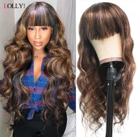highlight wig human hair body wave wig honey blonde brown wig with bangs human hair wigs for women brazilian remy hair wigs