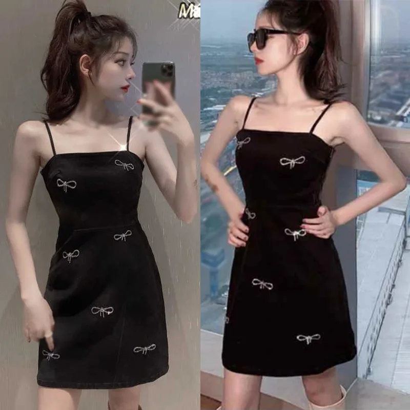 

Cami Dresses Summer Slim Fashion Simple Bow Adornment Women's Beach Skirt Women's Beach Resort Suspender Dress