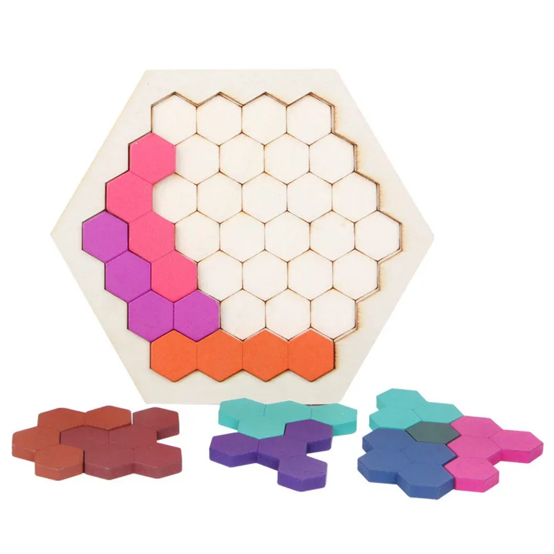 Деревянная головоломка настольная обучающая игрушка Tangram для детей Шестигранная