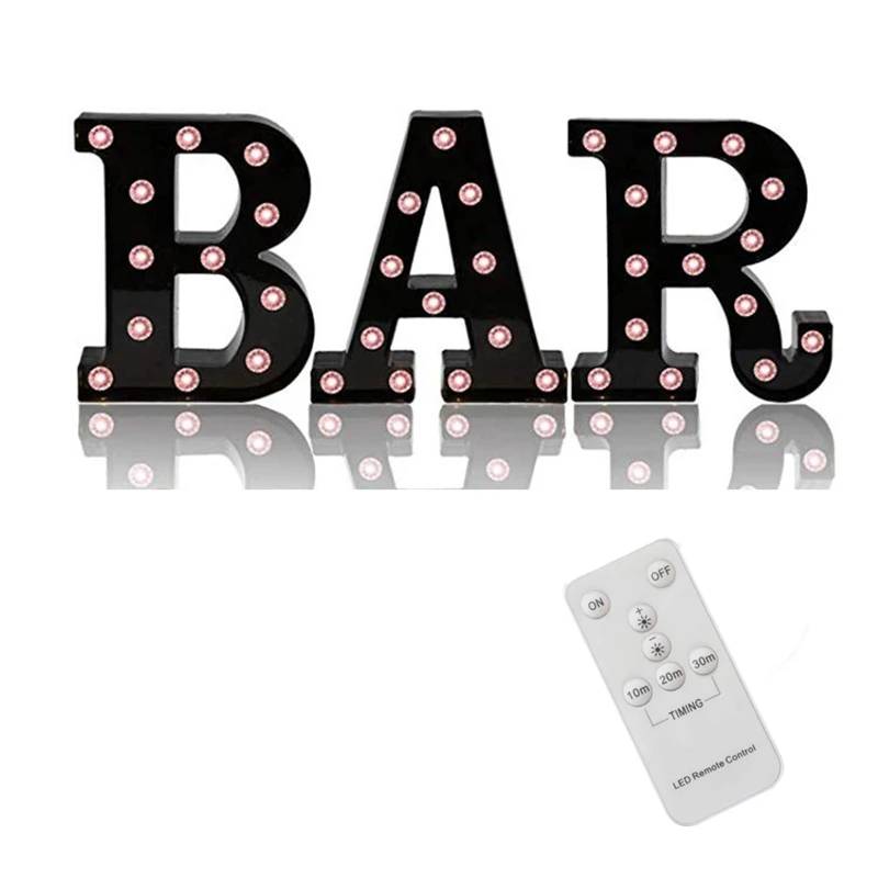 Черный бар Marquee буквы с светильник s вверх знаки дистанционное управление