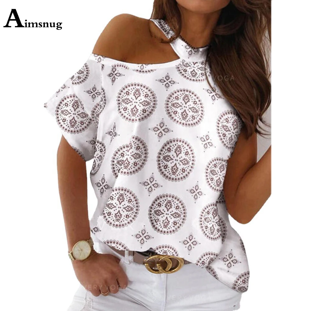 

Aimsnug 2021, последняя модель, топы с принтом глаз, Женская ассиметричная футболка с коротким рукавом и воротником, повседневные свободные футбо...