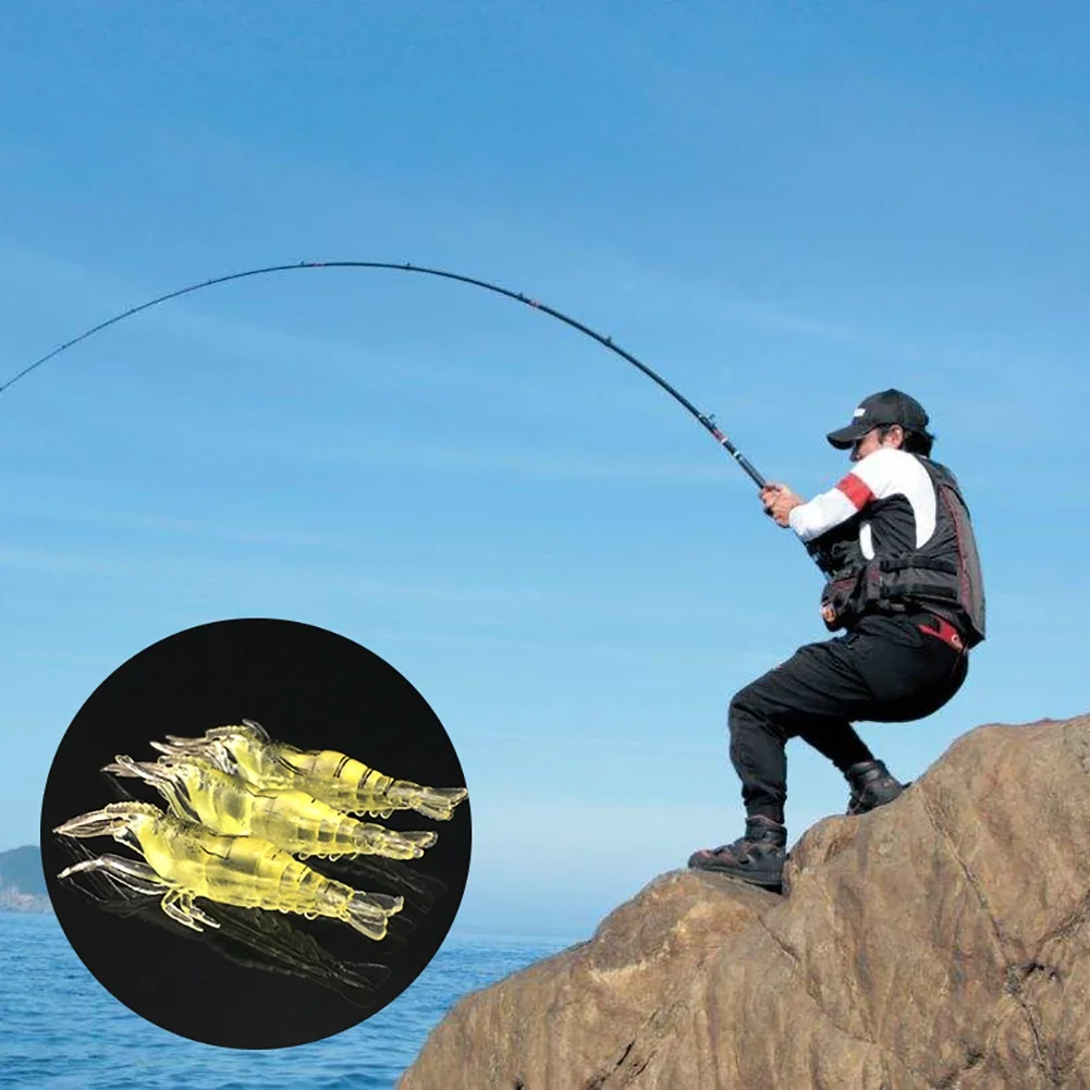 

10Pcs Fishing Lures, Soft Shrimp Worm Prawn Bait Artificial Bait with Hooks Glow Luminous Wobblers Bass