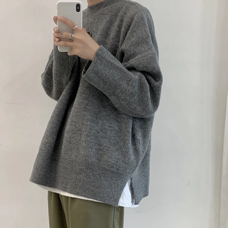 Простой Однотонный свитер с круглым вырезом мужской утепленный Повседневный