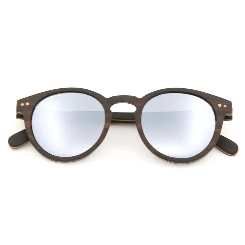 silver lens BerWer мужские солнцезащитные очки винтажное зеркало линзы для вождения солнцезащитные очки мужские деревянные очки UV400 - Цвет линз: silver lens