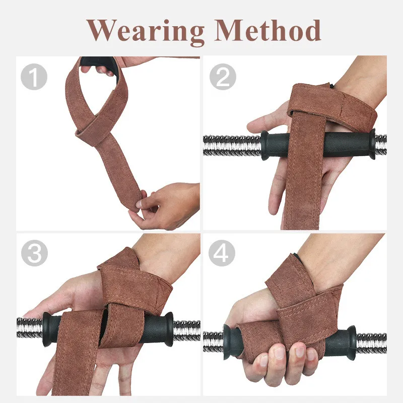 

Cow Leather Lifting Straps with for Grip Support Deadlift Bodybuilding Barbell Training Wrist Wraps Weightlifting Wristband