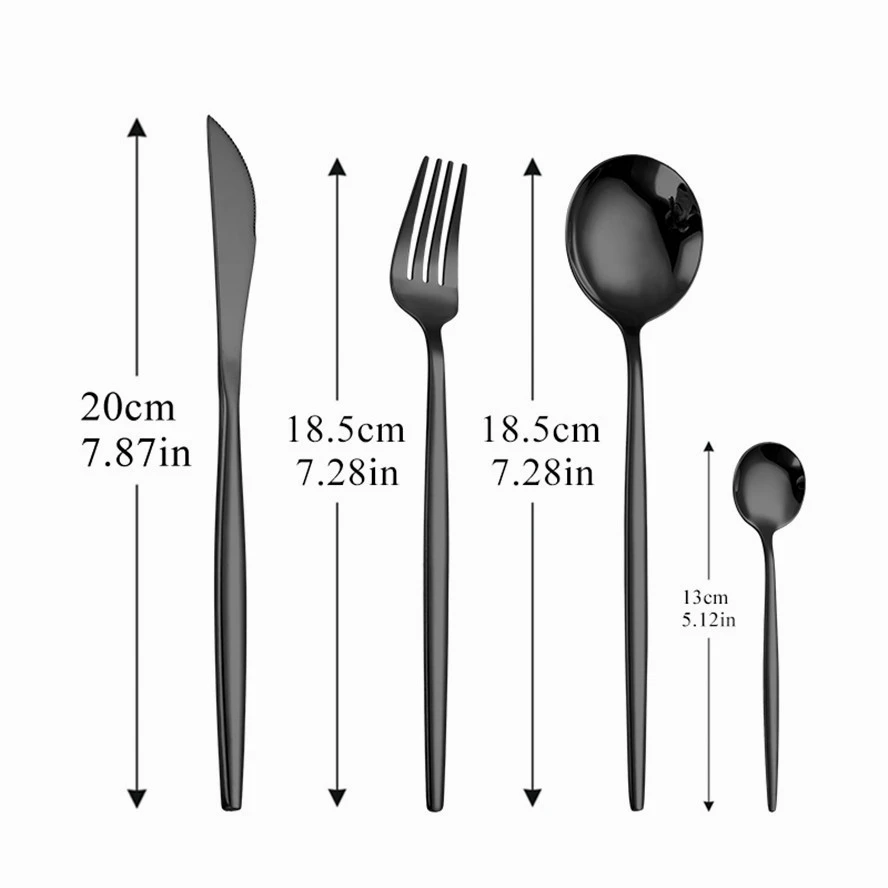 

Black Stainless Steel Cutlery Set Travel Flateware Silverware Tableware Salad Fork Tea Spoons Knife Set Complete Dinnerware Set