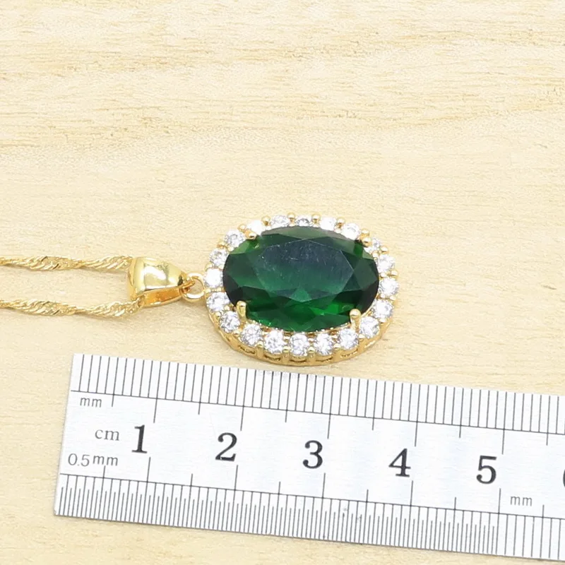 Свадебный браслет золотого цвета с зеленым кубическим цирконием серьги ожерелье