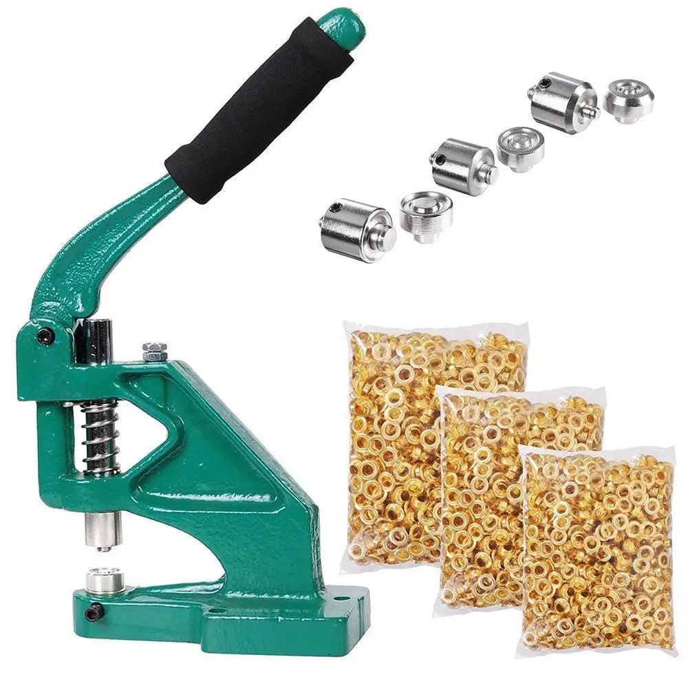 

3 Dies Hand Press Grommet Eyelet Machine with 900 Pcs Golden Grommets 6/10/12mm Grommet Machine Tools Kit