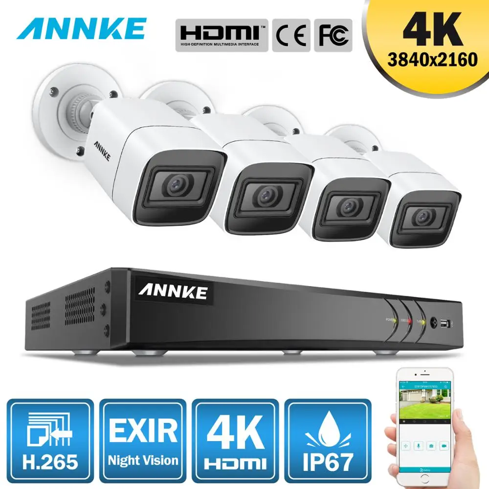 ANNKE 4K 8CH HD ультра четкая система видеонаблюдения 5в1 H.265 DVR с 4X или 8X 8MP Открытый