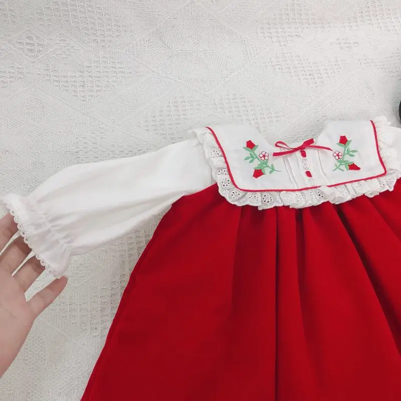 Осенне-зимнее бархатное От 0 до 5 лет из 2 предметов винтажное красное платье-майка