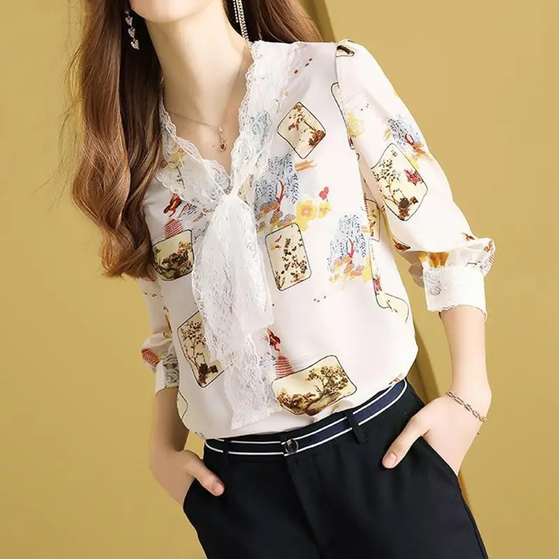 

Женские весенне-осенние стильные блузки, рубашки, женские корейские топы на шнуровке с v-образным вырезом и бантом, SP601