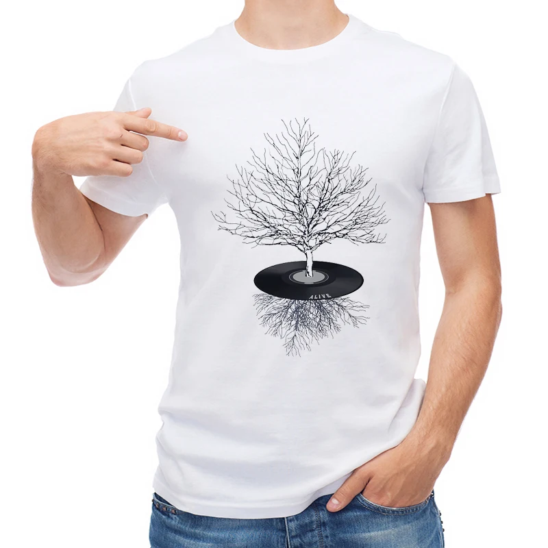 

TEEHUB Fashion Alive Part Men T Shirt Hipster Vintage CD Tree Printed T-shirt Short Sleeve O-Neck Tops Casual Tees