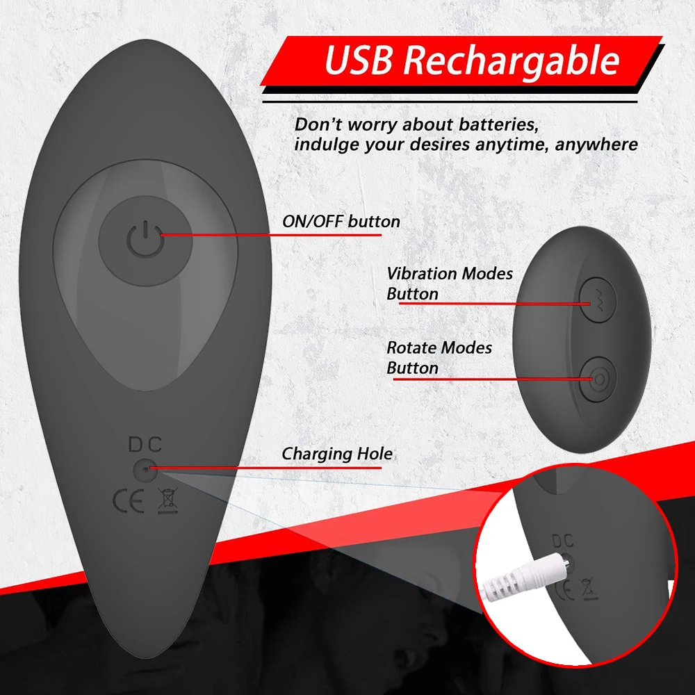 Вращающийся анальный вибратор-массажер простаты силиконовый P-spot анальная
