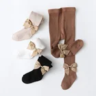 Хлопковые повседневные осенние новые детские колготки, леггинсы для девочек с двойным иглами и бантом, леггинсы из чесаного хлопка для маленьких девочек, чулки