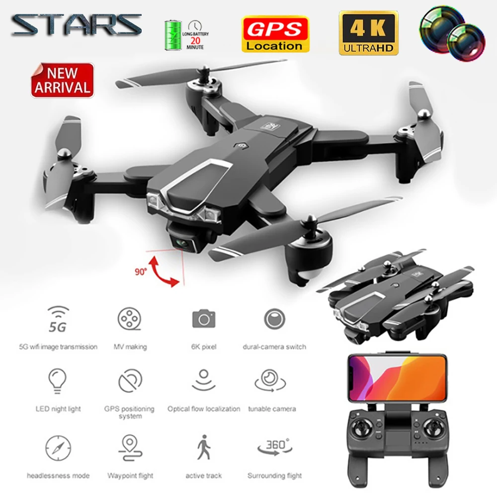 Звезды Ls25 Rc Дрон 6k 4k Ultra Hd Двойная камера Ptz 5g Wifi Gps поддержание высоты Безголовый