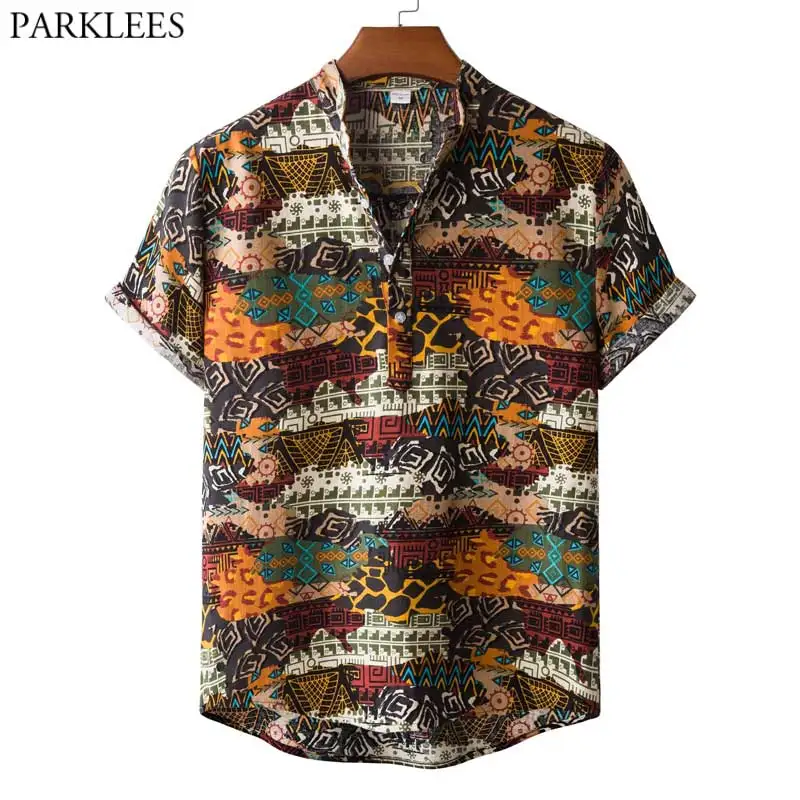 

Africa Dashki Ethnic Floral Print Hawaiian Shirt Men 2021 Summer New Short Sleeve Beach Shrits Casual Holiday Vacation Clothing