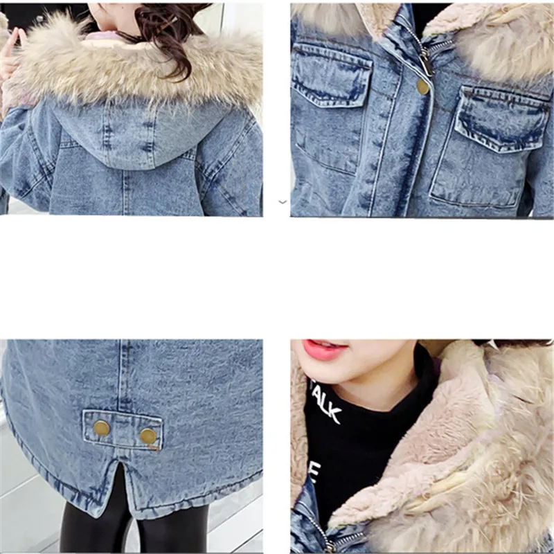 

Toddler Trench Coat Jacket Kids Baby Girls Hooded Faux Fur Fleece Warm Thicken Denim Overcoat Outerwear Fashion Winter Costume