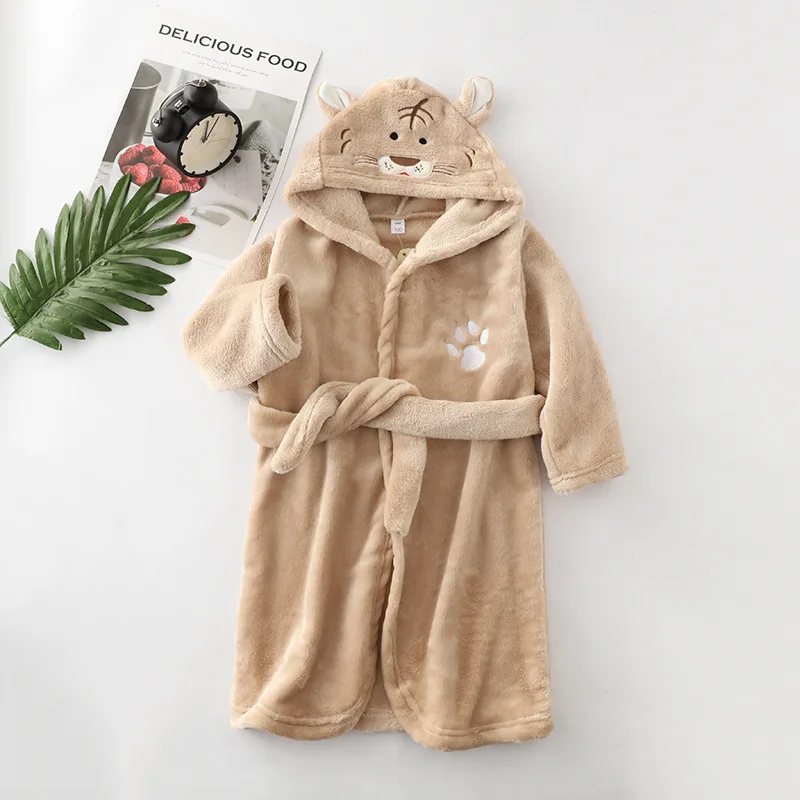Bata de dormir suave para ni&ntilde;as, pijamas c&aacute;lidos de franela de invierno, albornoz de dibujos animados para ni&ntilde;os, camis&oacute;n confortable, pijama infantil-4