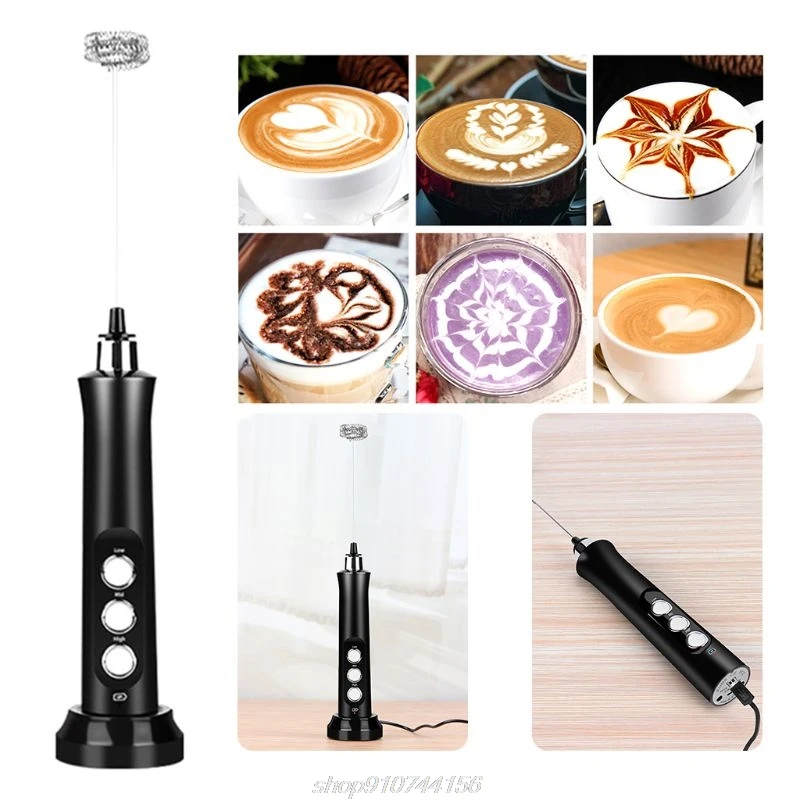 

USB Rechargeable Milk Frother Mixer 2 Whisk Handheld 3-Speed Milk Foamer For Cappuccino,Egg beater Mini Blender N16 20 Dropship