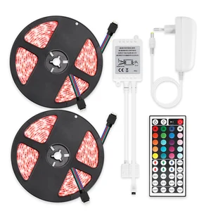Светодиодная лента 2835 5050 SMD RGB, гибкая Водонепроницаемая ИК-пульт дистанционного управления, 44 клавиши, адаптер питания 12 В постоянного тока, 10 метров