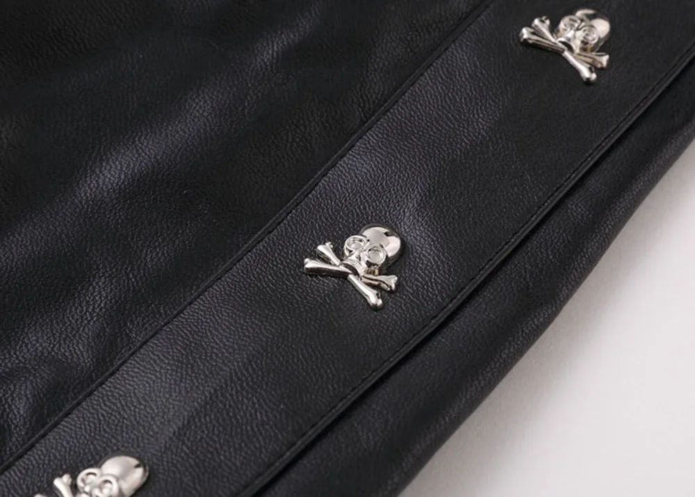 Мужская куртка из искусственной кожи DUYOU с металлическим черепом воротником