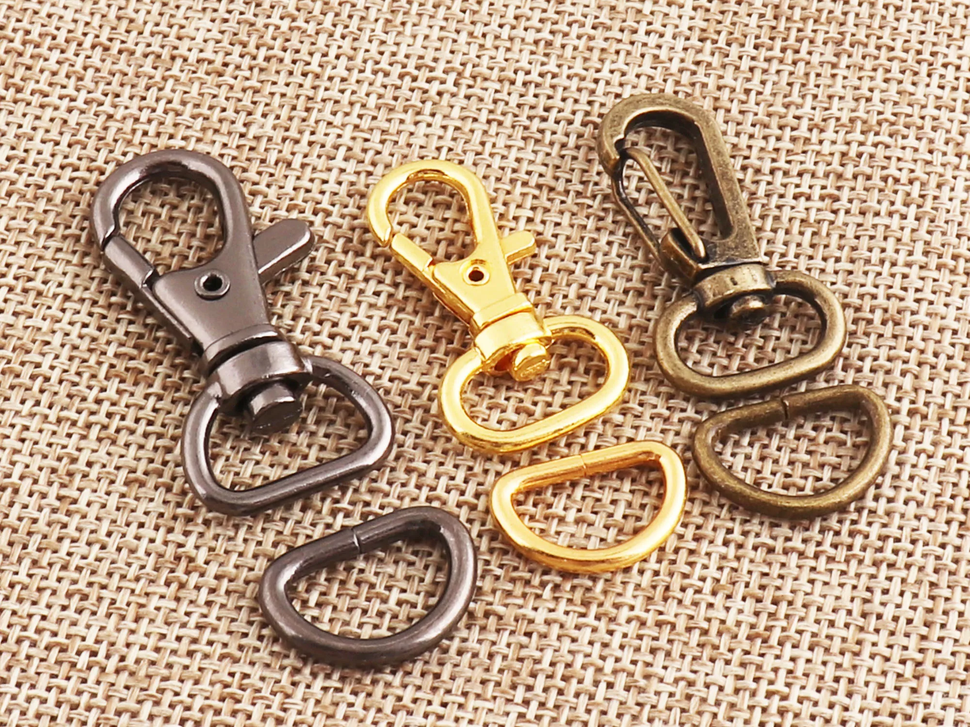 

20 sets Gold Lobster Swivel Clasps&D Ring 1/2" Antique Bronze/Gunmetal Hook Claws D-ring Purse Strap Handbag Snap-13mm