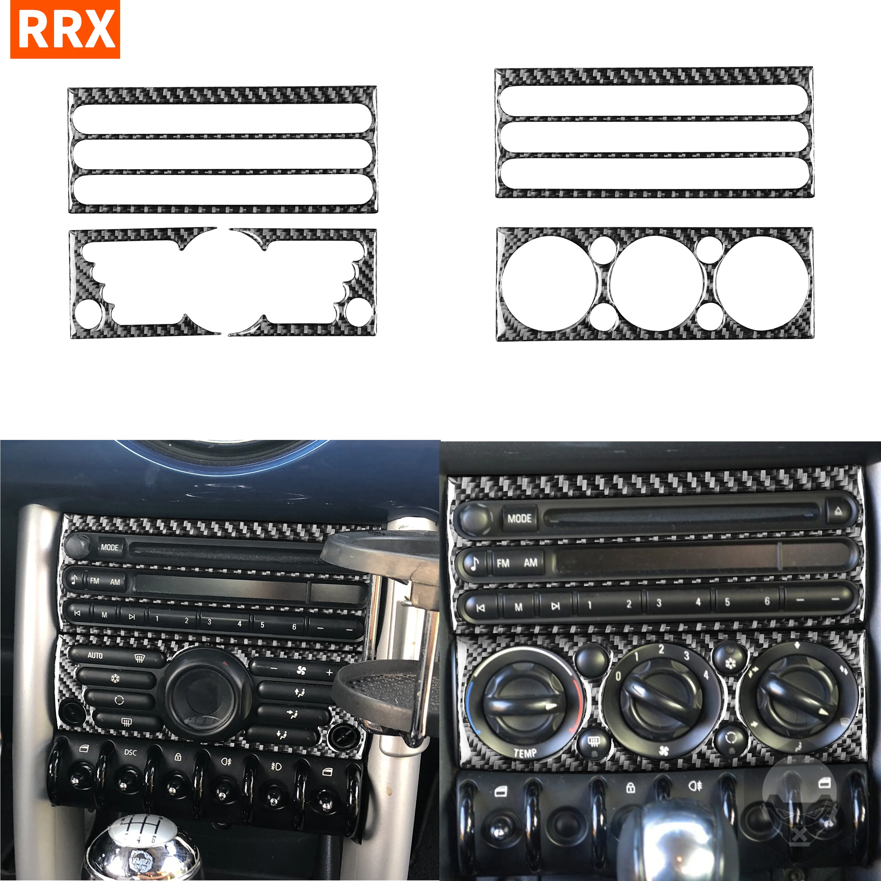 

For MINI COOPER R50 R53 2002 2003 2004 Carbon Fiber Stickers Air Conditioning Panel CD Player Frame Set Interior Car Accessories