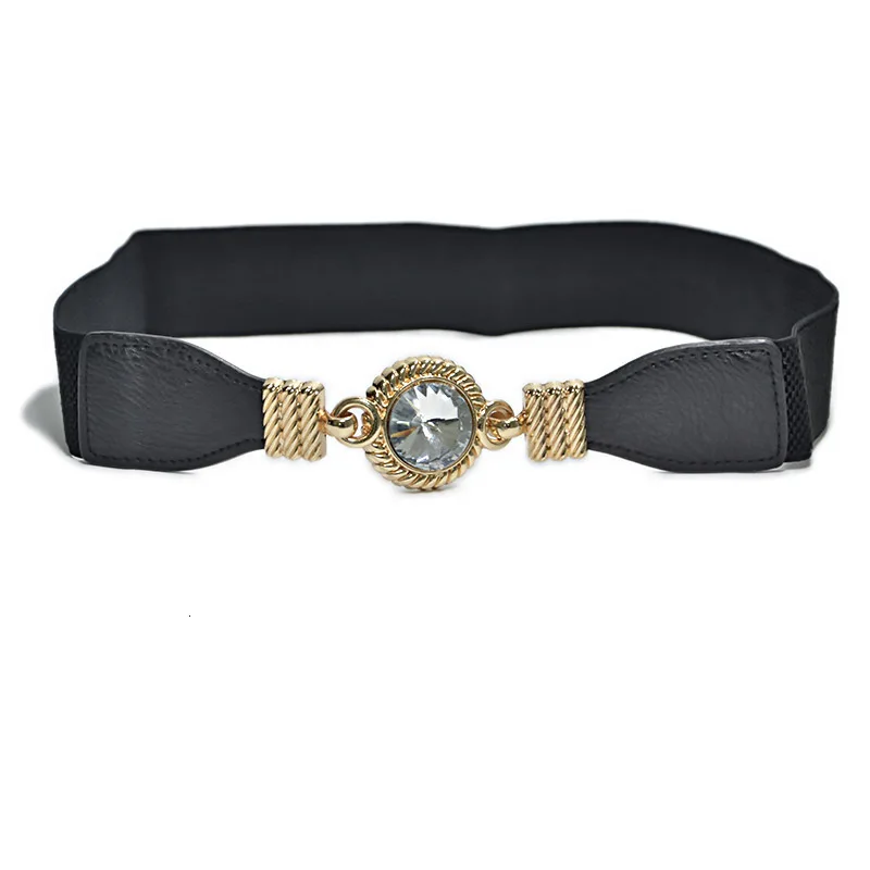 

67-100CM New Women Leisure Black Water Drill Metal Buckle Elastic Belt Woman Wide Waist Female Cummerbunds For Accessories Belts