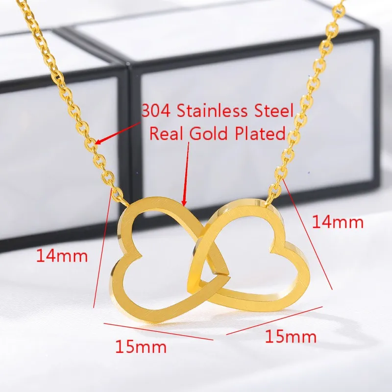 

Double Heart Pendants Necklaces For Women Couple Love Jewelry Christmas Gifts Stainless Steel Chain Bijoux Femme Collier Choker
