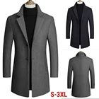 Мужской Повседневный плащ средней длины, однотонное плетеное шерстяное пальто с отложным воротником, деловой плащ для отдыха, весна-осень