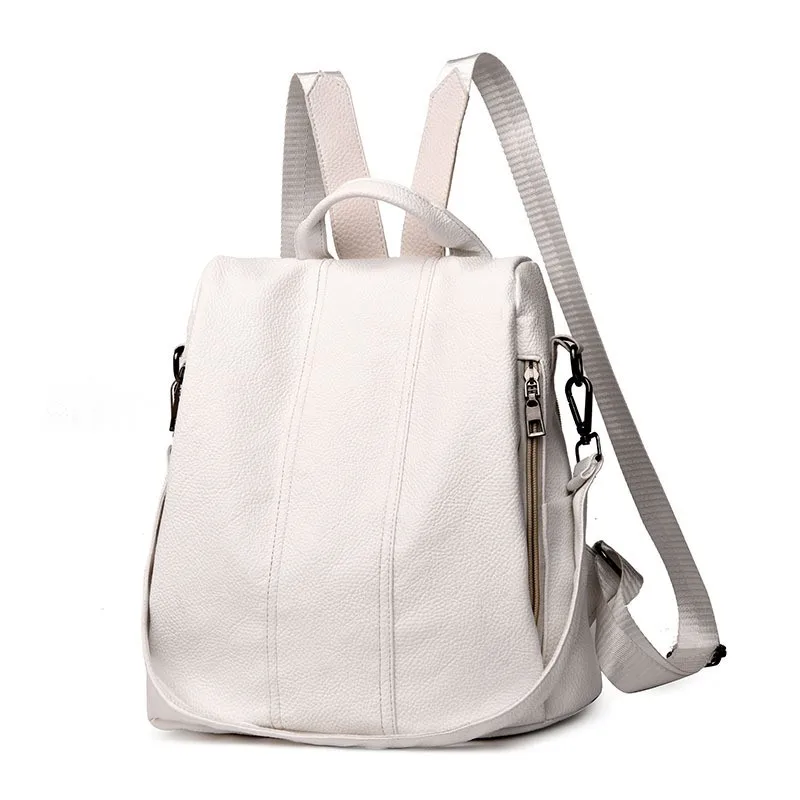 

Summer White Fashion PU Leather Anti-thief Backpack Large Capacity School Bag for Teenager Girls Multifunction Casual Sac a Dos