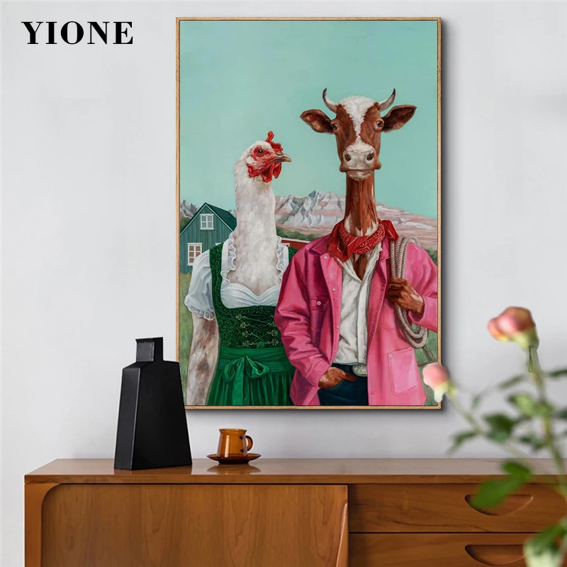 

Funny Farm Animals Wall Art Canvas Paintings Colorful Abstract Sheep Horse Cattle Chicken Pig Posters Prints Pictures for Room
