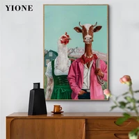 funny farm animals wall art canvas paintings colorful abstract sheep horse cattle chicken pig posters prints pictures for room