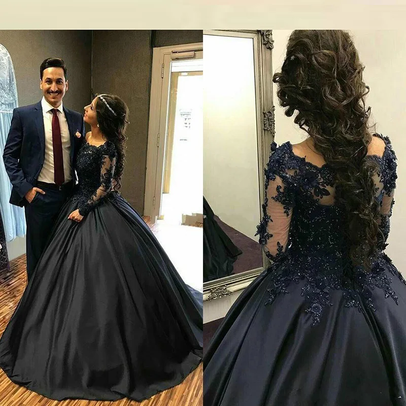 Новинка Великолепные темно синие кружевные платья с длинными рукавами для мамы и