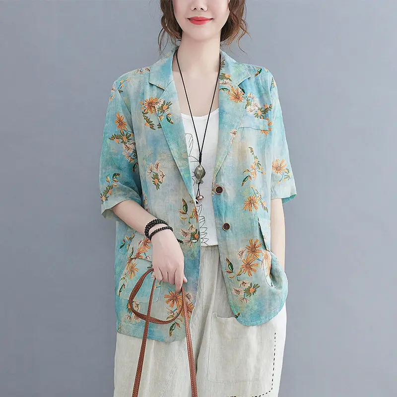 Кардиган из волокна рами свободного кроя с принтом в стиле ретро рубашка жакет на