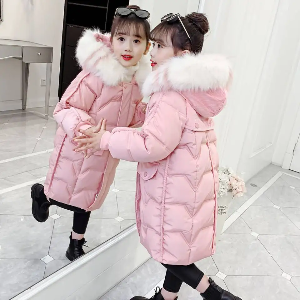 Купи NEW Baby Girl Winter Cotton-Padded Jacket Outwear Fashion Kids Girl Warm Down Long Parkas Outerwear Children Clothing 4-13 Years за 2,159 рублей в магазине AliExpress