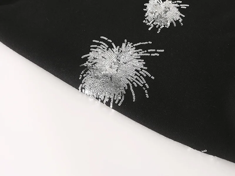 Женский трикотажный свитер с блестками Черный Повседневный пуловер вышивкой в