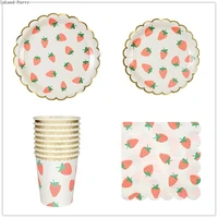 strawberry style disposable tableware sets paper plates cups napkins baby shower favor drinking straws wedding party decor