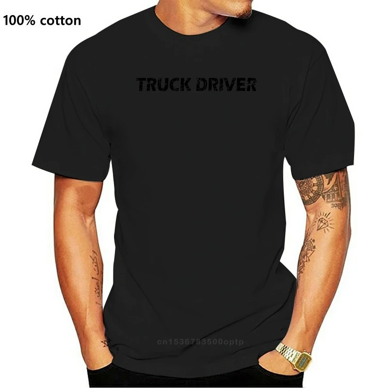 

New Truck driver distressed look trucker gray 100% cotton top graphic men t-shirt
