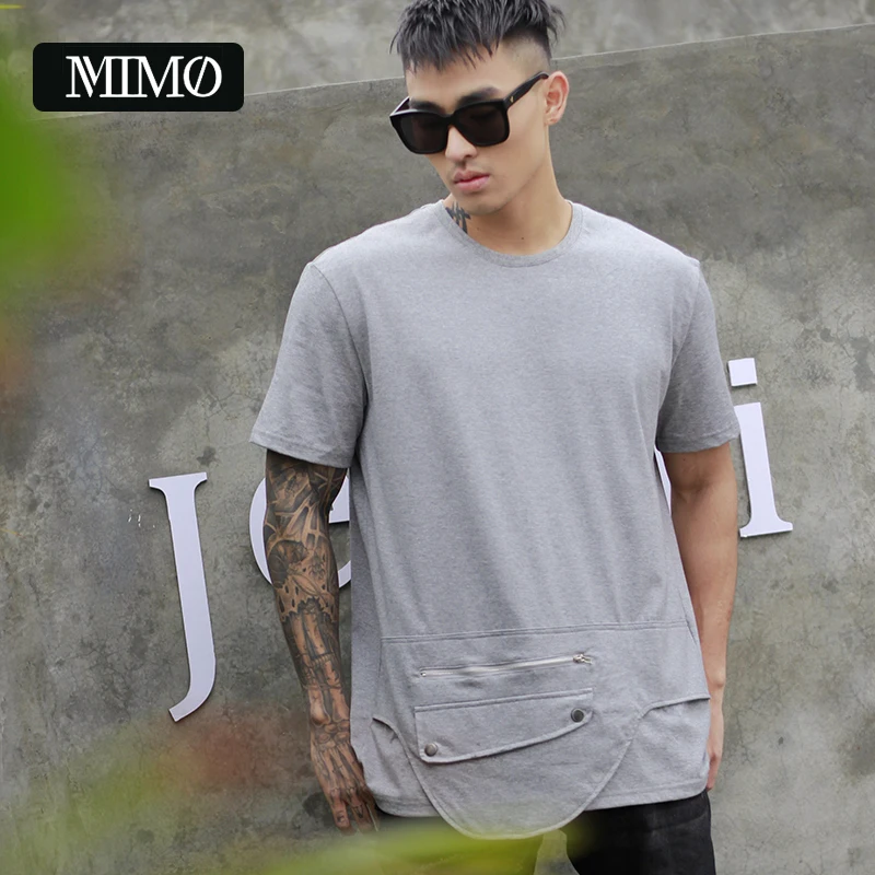 Мужская длинная свободная футболка с коротким рукавом и круглым вырезом