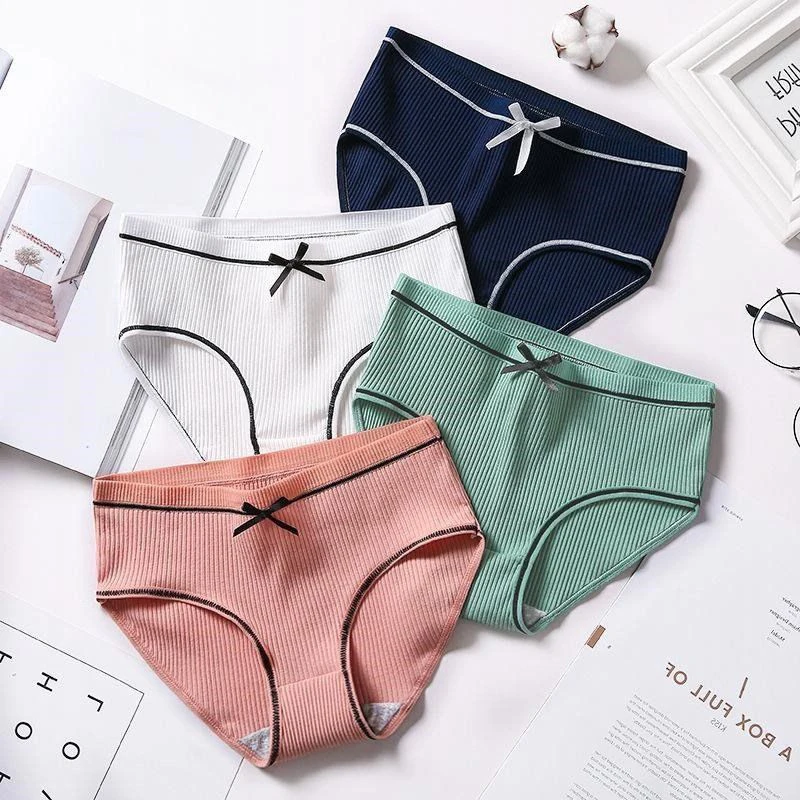 Сексуальные женские трусы нижнее белье хлопковые Однотонные со средней посадкой