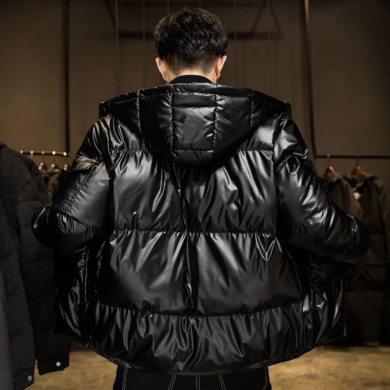 2020Men's Jacket Autumn and Winter Men's Bright Face Tide Brand Down Cotton Jacket Men's Casual Thickened Warm Hooded Jacket 4XL