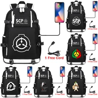 scp foundation backpack with usb charging port cosplay bookbag for boys girls large capacity school mochila