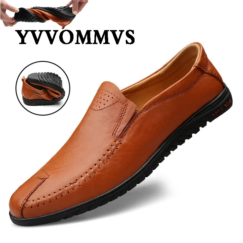 Новинка Мужская кожаная обувь Сезон осень Мягкие Прошитые вручную лоферы из