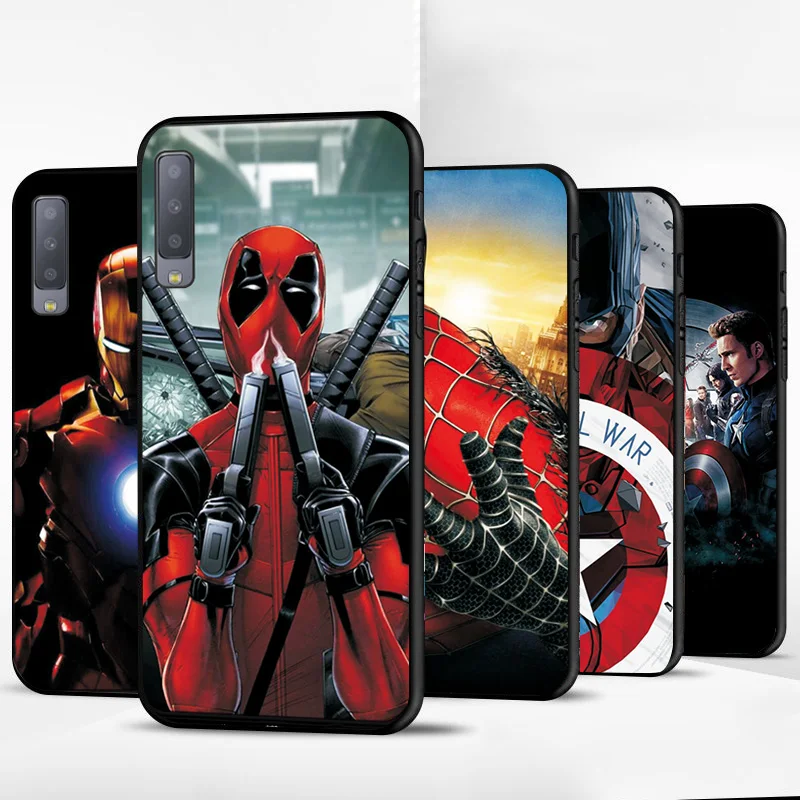 Black TPU Phone Case For Samsung A6 A9 A750 2018 A8 Plus Marvel Avengers A10 A20 A30 A50 A60 A70 A2 Core Cover |